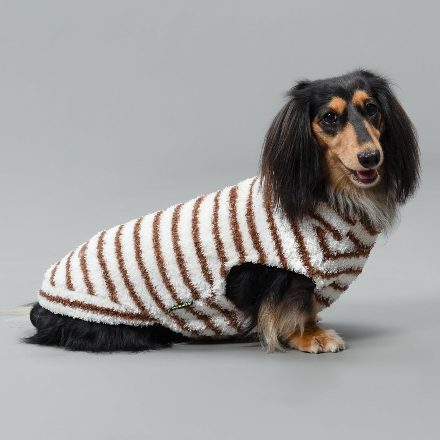Fitwarm 2 Pack Striped Fleece Dog Sweater, Warm Winter Clothes for Small Dogs Boy Girl, Fuzzy Pet Outfit, White, Brown, XL