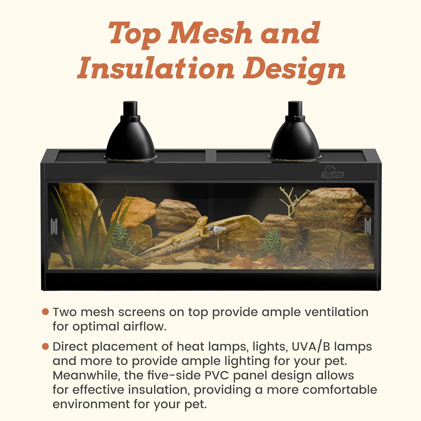 65 Gallon PVC Reptile Enclosure, RepWild 48"x18"x18" Terrarium/Tank with Heavy-Duty Screen Top, Glass Sliding Doors & Lock for Bearded Dragons, Ball Python, Geckos, Lizards