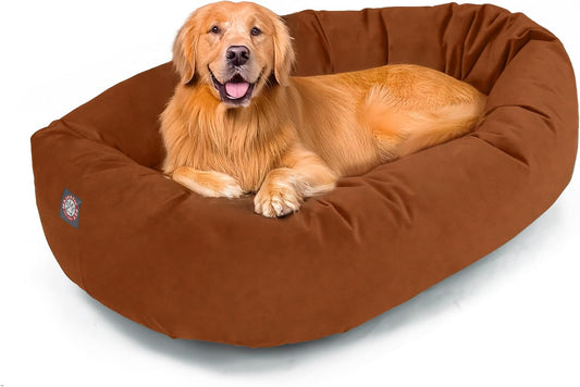 Majestic Pet 40 Inch Suede Calming Dog Bed Washable 40x29x9 (Inch) – Cozy Soft Round Donut Dog Bed with Spine Support for Dogs to Rest Their Head - Pet Bed Large – Rust (2025)