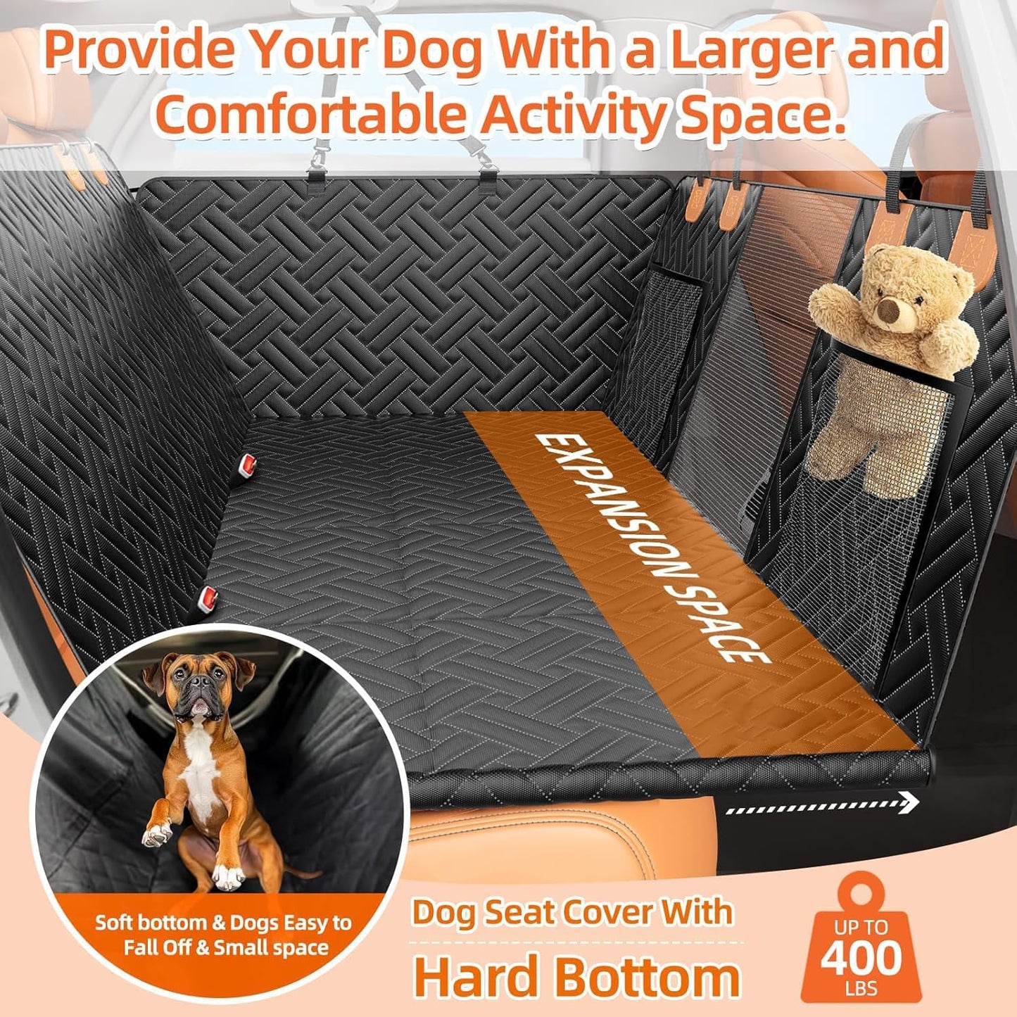 Back Seat Extender for Dogs,Dog Car Seat Cover for Back Seat,Hard Bottom Dog Bed for Car with Mesh Window,100% Waterproof and 600D Oxford Scratch-Resistant Backseat Car Seat for Cars Trucks and Suv