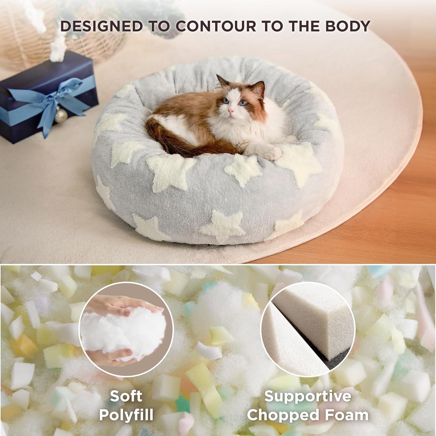 LE SURE Donut Small Dog Bed - Round Cat Beds for Indoor Cats Anti-Anxiety Calming Pet Beds, Washable Cute Modern Beds with Teddy Sherpa Plush & Anti Slip Bottom, 20 Inch, Galaxy Grey