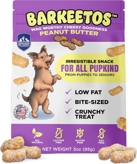 Barkeetos Dog Treats, Crunchy and Cheesy Pet Snacks Made with Real Himalayan Cheese and Peanut, Gluten Free, Grain Free, Lactose Free, Natural Dog Food for All Breeds and Sizes