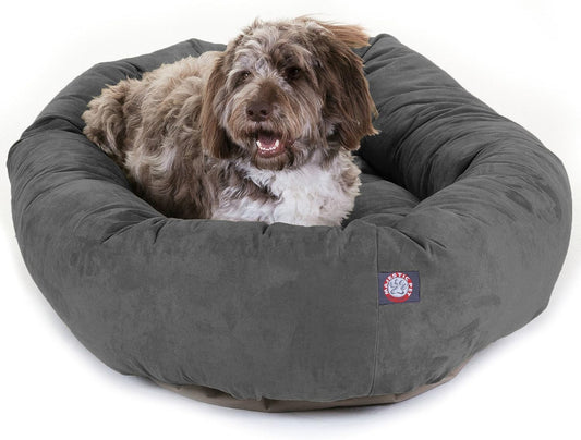 Majestic Pet 52 Inch Suede Calming Dog Bed Washable 52x35x11 (Inch) – Cozy Soft Round Donut Dog Bed with Spine Support for Dogs to Rest Their Head - Pet Bed X- Large – Gray