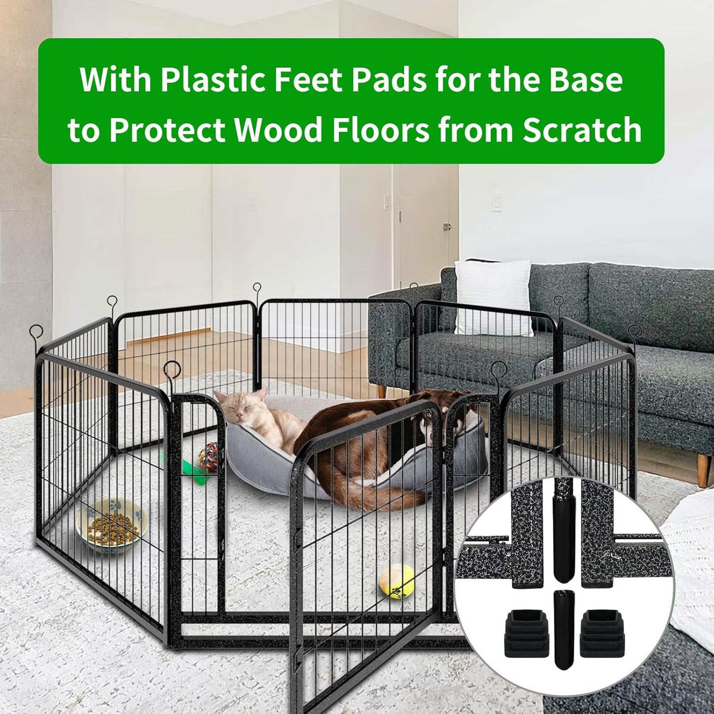 Puppy Playpen 8 Panels Small Dog Fence Outdoor Indoor Use 24" Height Anti-Rust with Doors Portable Dog Play Pen for RV Camping Yard, Total 17FT, 25 Sq.ft, Snowy Black