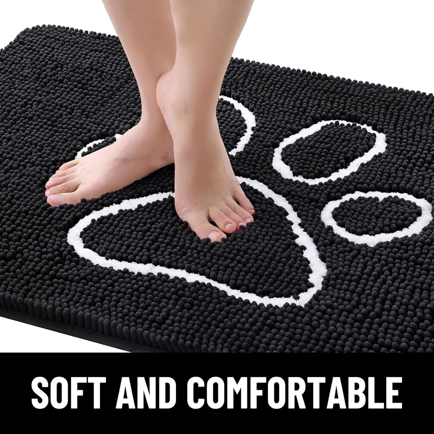 Smiry Dog Door Mat for Muddy Paws, Absorbent Dirt Trapper Non Slip Quick Dry Washable Chenille Mat for Mud Dogs, Entry Rug for Indoor and Outdoor (24x16 Inches, Black)