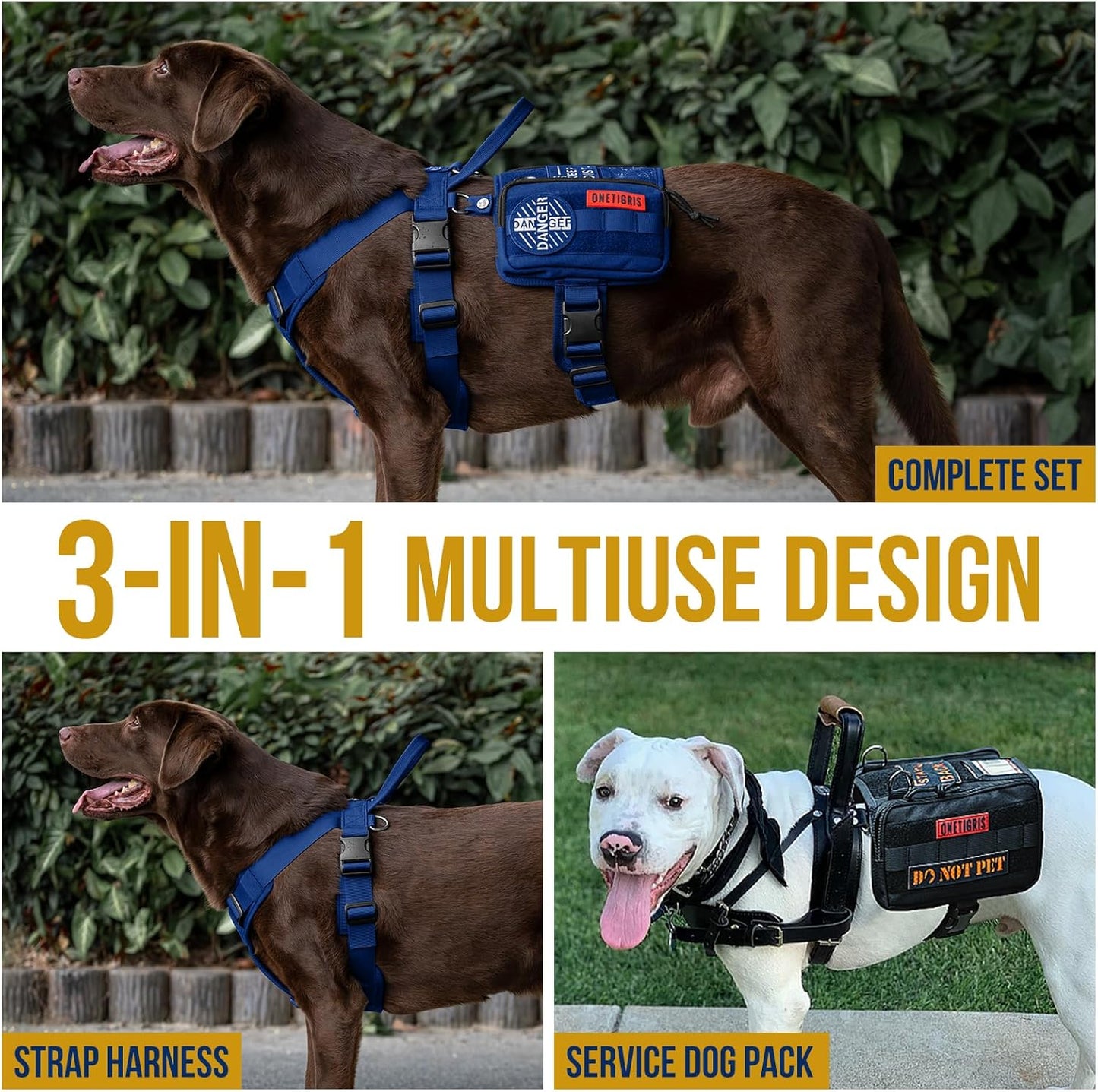 OneTigris Service Dog Vest Harness, Service Dog Cape Guardian Dog Backpack Harness with Pouches Dog Saddle Bag for Small Medium and Large Dogs (Blue, Small)