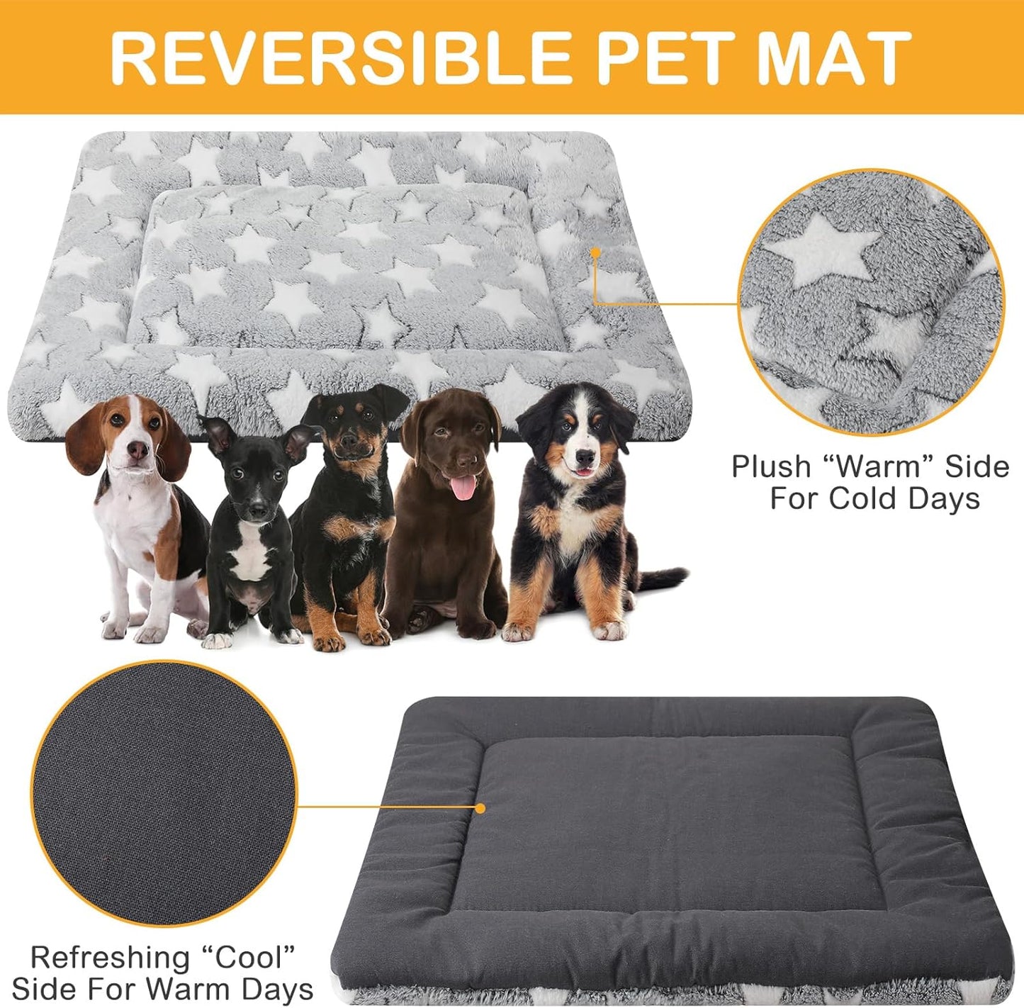 4 Pcs Washable Dog Crate Mat Kennel Pad Replaceable Reversible Pet Bed Pad for Crate Pet, Sleeping Mat for Small, Medium, Large Dog Machine Washable(24 x 36 x 1.6 Inch,Gray)