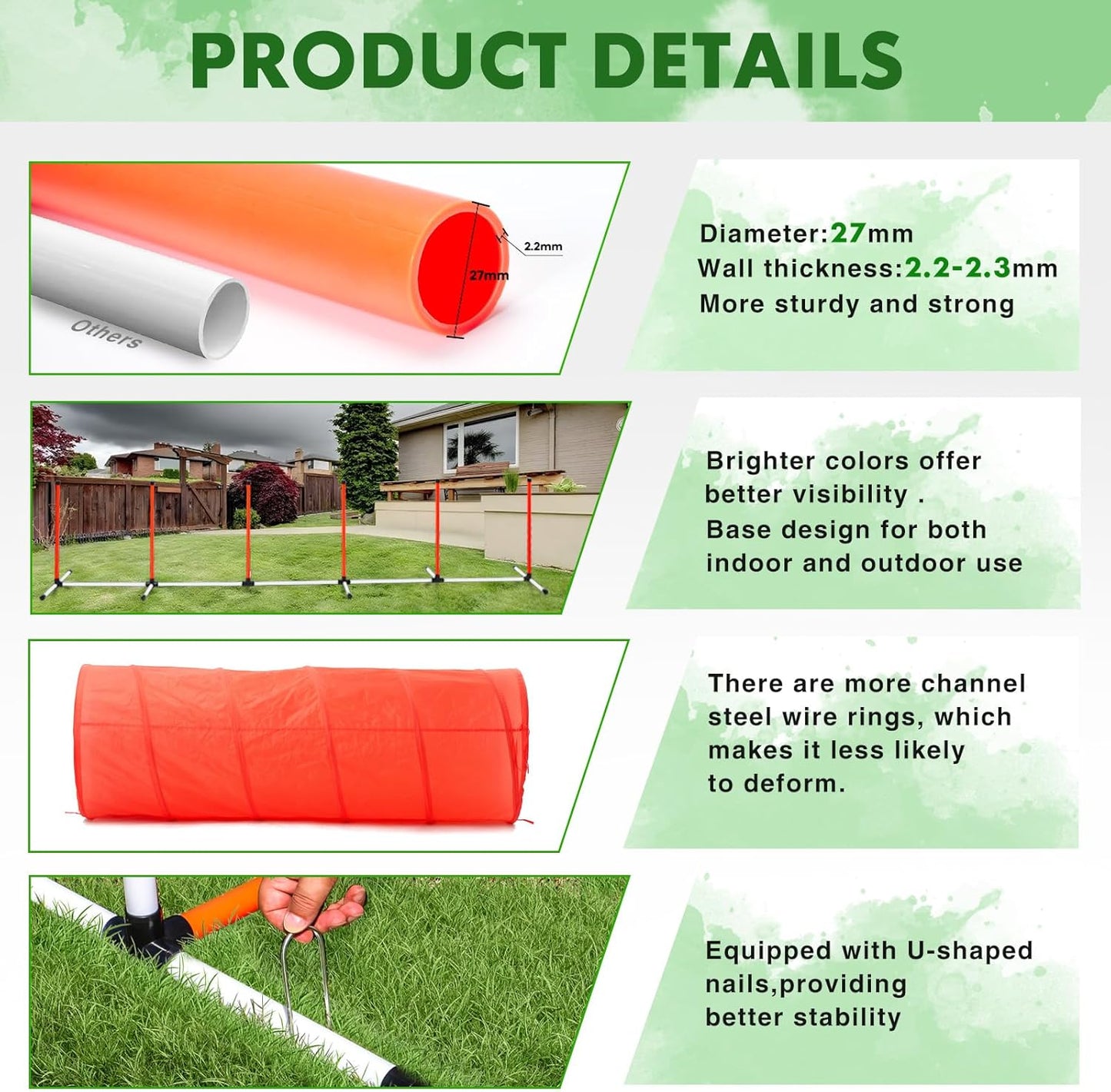 Dog Agility Course Backyard Set, Dog Agility Equipment, Pet obstacle Course Backyard with 6 Dual Mode Weave Poles, 2 Adjustable Hurdle, Jump Ring, Tunnel, Pause Box, Toy Balls and 2 Carrying Bags