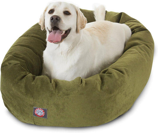 Majestic Pet 40 Inch Micro Velvet Calming Dog Bed Washable 40x29x9 (inch) – Cozy Soft Round Donut Dog Bed with Spine for Head Support - Pet Bed Large – Fern (2025)