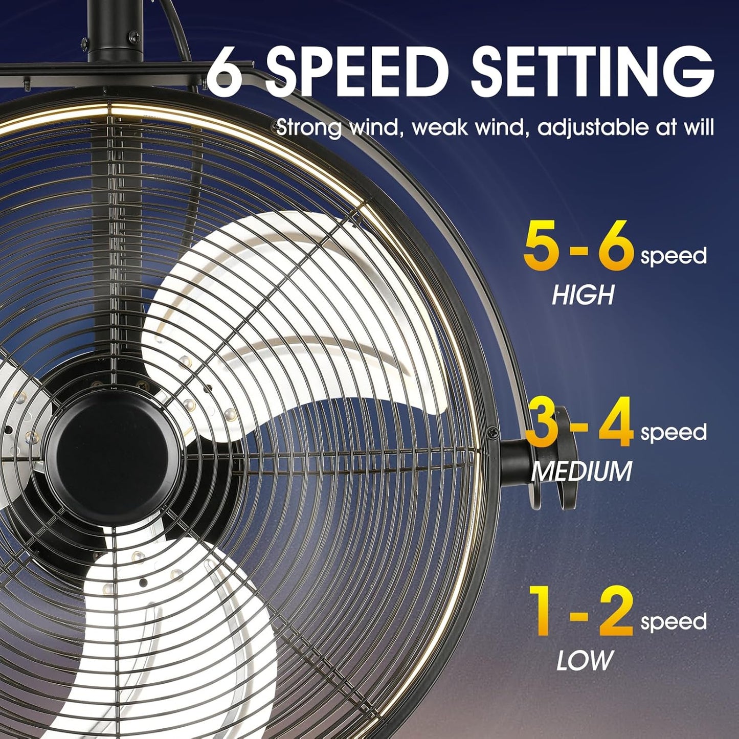 16 inch Wall Mount Fan with Lights and Remote,6-Speed Gazebo Ceiling Fan Adjustable Tilt Dimmable Wall Fan,High Velocity Industrial Outdoor Fans for Patio,Garage,Commercial,Black