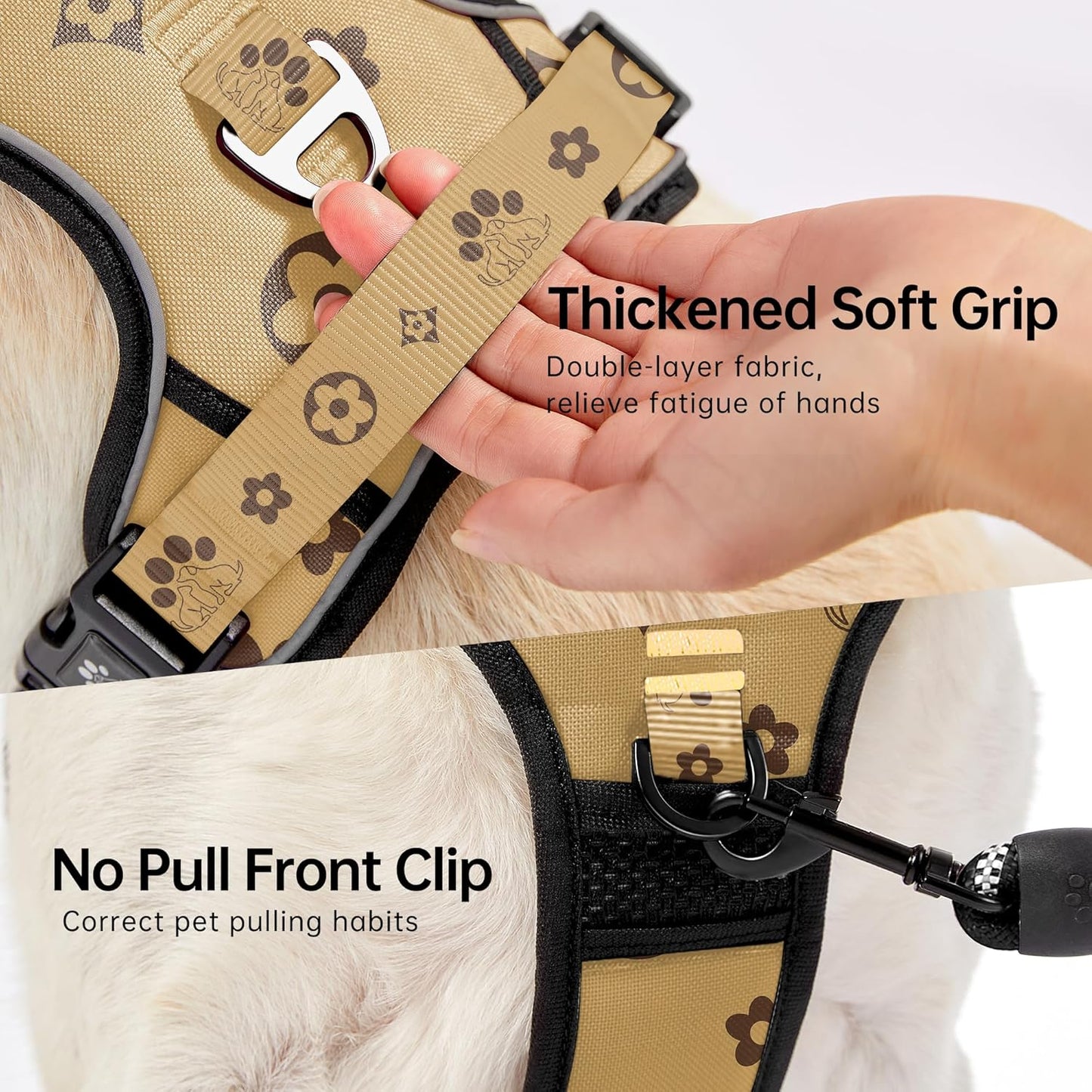 NESTROAD No Pull Dog Harness,Adjustable Oxford Dog Vest Harness with Leash,Reflective No-Choke Pet Harness with Easy Control Soft Handle for Small Dogs(Small,Light Brown)