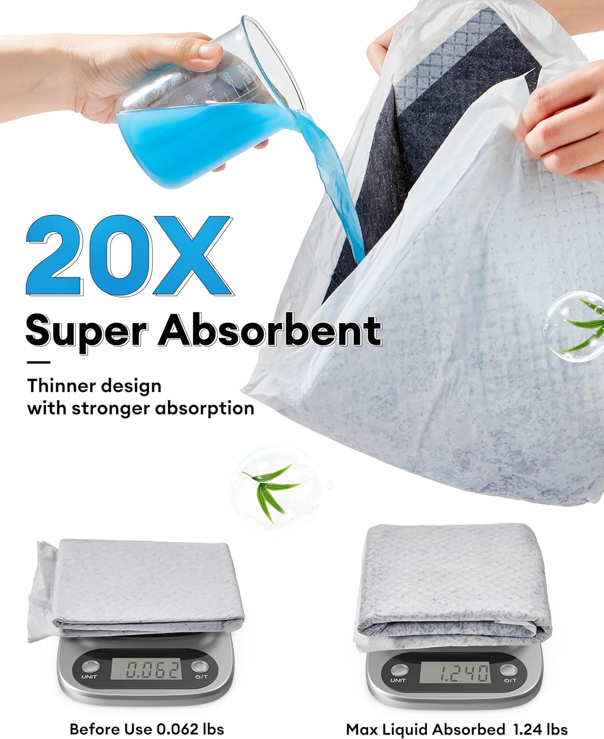 BUCATSTATE 50 Count Disposable Guinea Pig Cage Liners, Super Absorbent Guinea Pig Bedding, Bamboo Charcoal Odor Control Pee Pads for Rabbits, Ferrets and Small Animals (18''x24'')