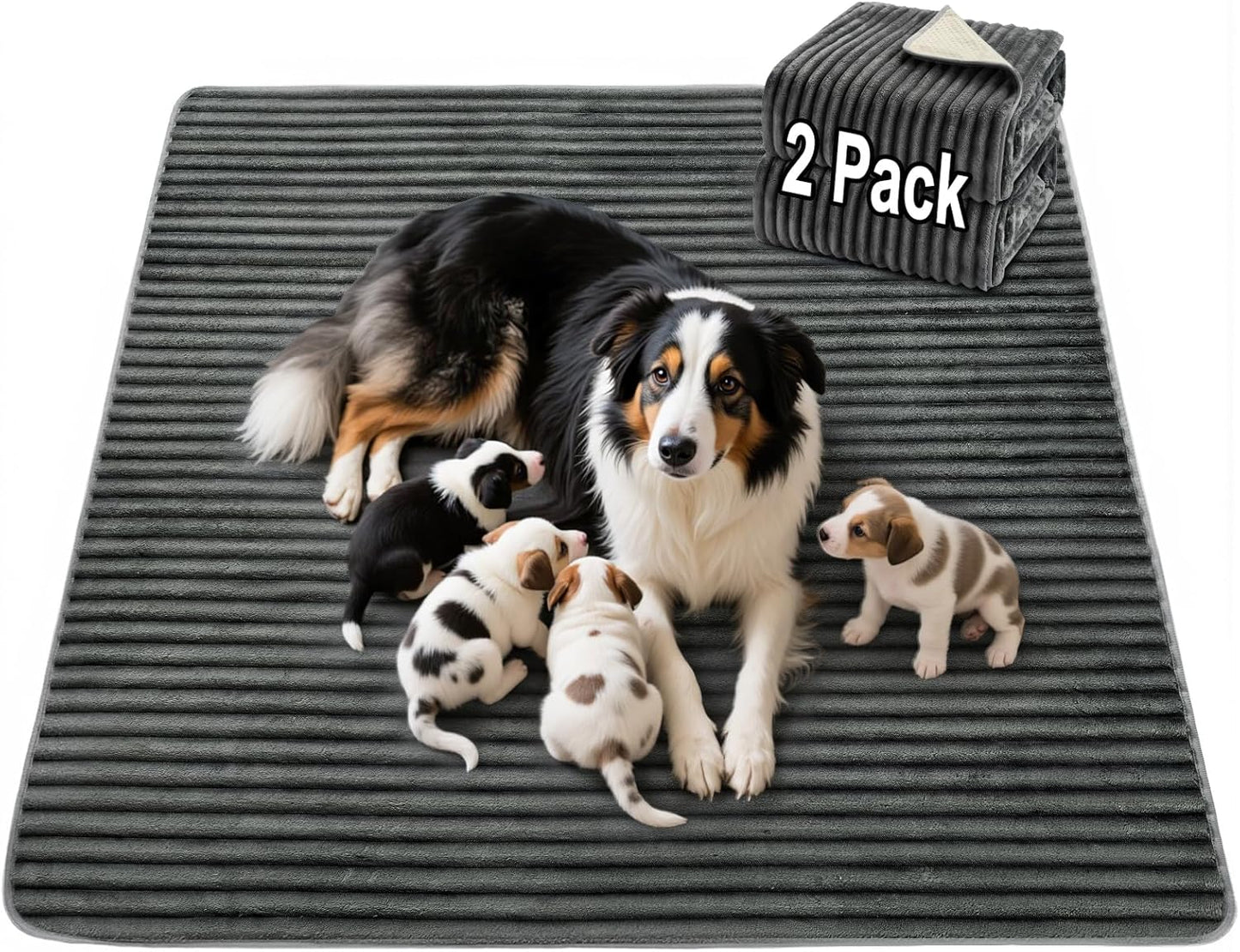 Flannel Washable Pee Pad for Dogs - 2 Pack Reusable Dog Pee Pads Extra Large, Fast Absorb Pet Playpen Mat with Non-Slip Back, Waterproof Puppy Training Pad. (Dark Grey, 36" X 48")