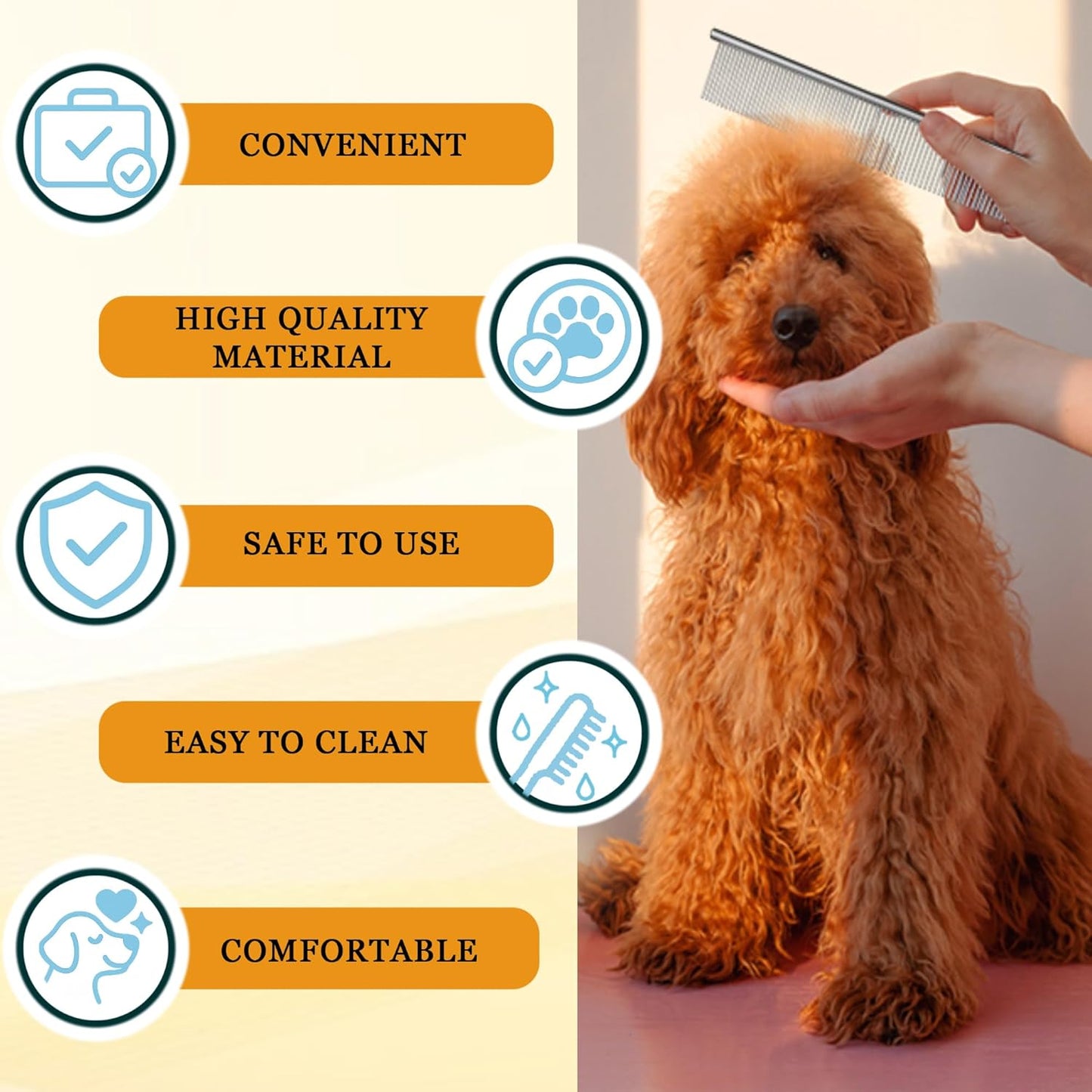 Dog Comb and Cat Combs Stainless Steel Teeth, Grooming Tool for Long & Short Hair, Dematting Comb for Dogs, Removes Tangles & Knots (Small Silver)