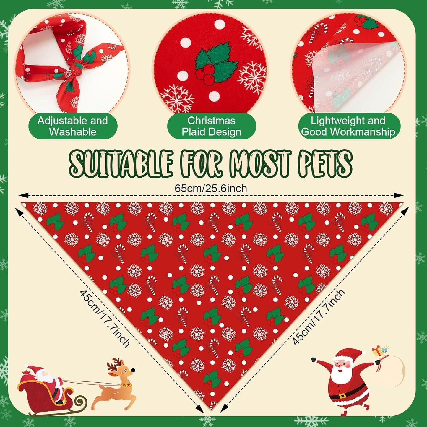 100 Pcs Christmas Dog Bandanas Bulk Xmas Santa Snowflakes Bandanas Adjustable Soft Bibs Triangle for Small Medium Large Pets Holiday Party Costume