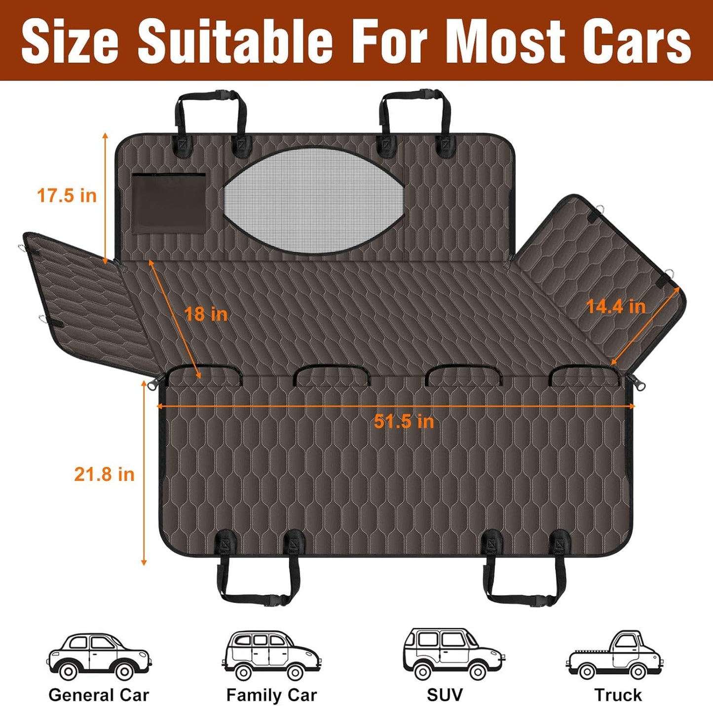 Waterproof Dog Car Seat Cover - Scratch Proof Nonslip Back Seat Hammock with Mesh Window & Storage Pocket for SUVs/Trucks/Sedans-S, Brown/Black