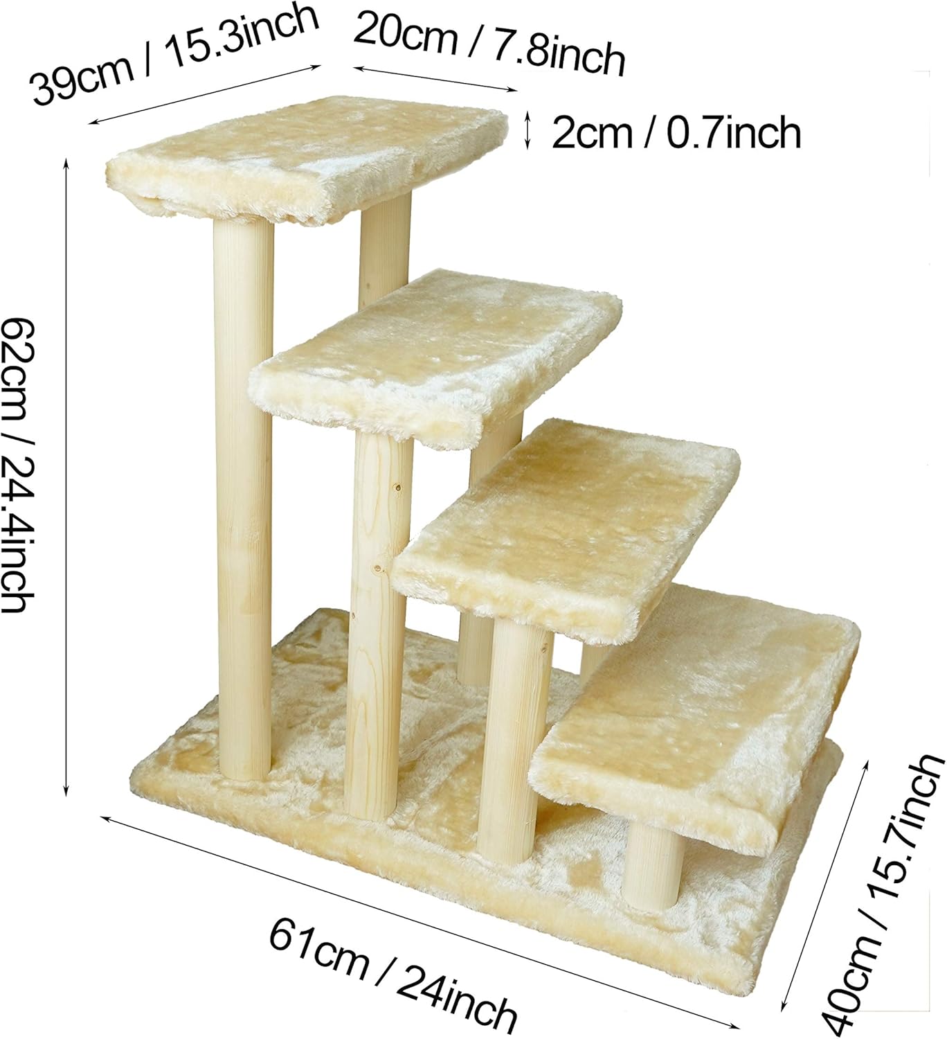 Cowboy Wooden pet Stairs 4-Step pet Ladder cat Dog Easy Stairs with Detachable Carpet for high Bed and Couch (Gray)