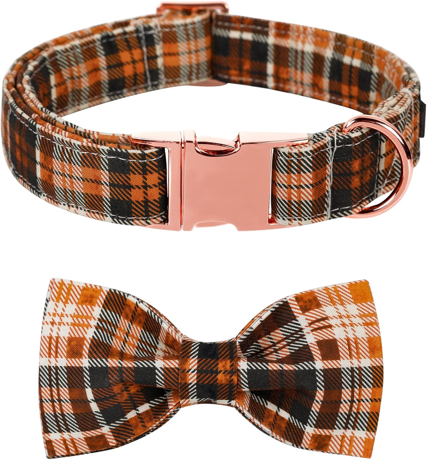 Lionet Paws Halloween Dog Collar with Bowtie - Cute Cotton Adjustable Fall Bowtie Dog Collar with Metal Buckle for Small Medium Large Dog Girl Boy Gift, XL, Neck 16-26in