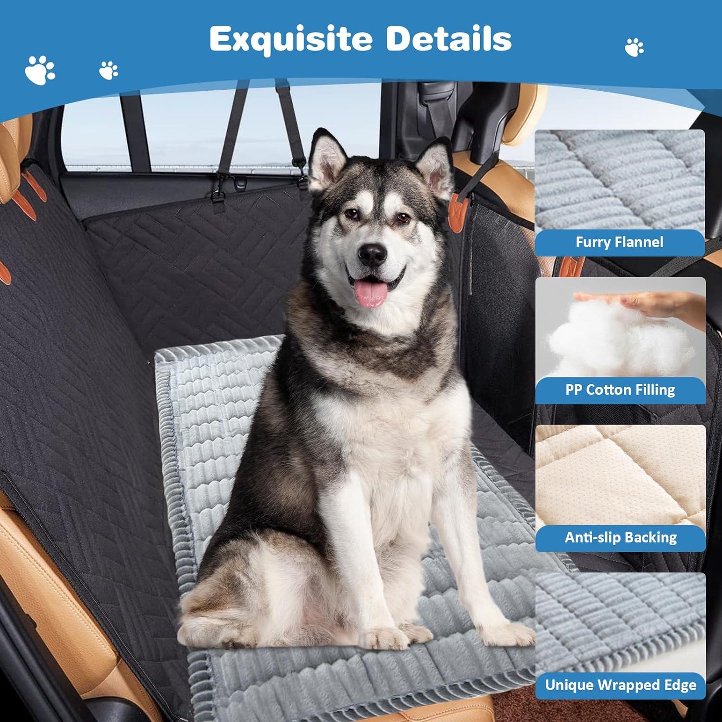 VClife Dog Car Seat Cover for Backseat Extender, Anti Slip Dog Bed Mat Travel Blanket, Pet Friendly Backseat Cover for Cars, SUVs, Small Trucks, Back Seat Extender Protector (Light Gray, 59"×27.6")