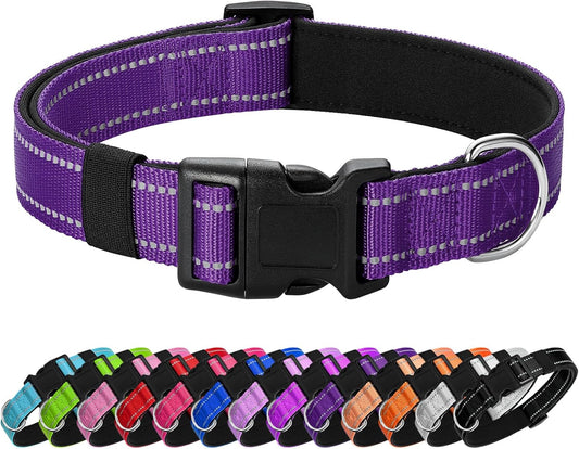 Reflective Dog Collar Padded with Soft Neoprene Breathable Quick Release Basic Dog Collars for Puppy Small Dogs Girl Purple