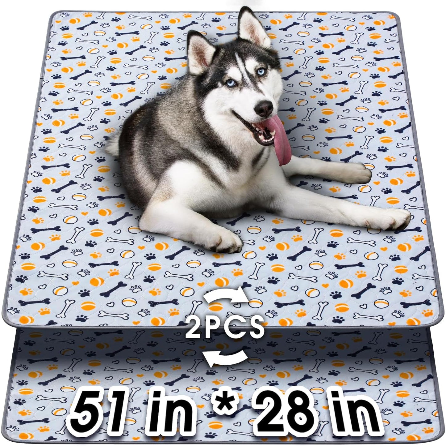 Hompet Washable Pee Pads for Dogs, 51"x28", 2-Pack Thick Heavy Absorbency Reusable Pee Pads Prevent Leakage Non-Slip, Pet Training Pads for Puppy Playpen, Crate, Potty, Floor, Bed, Sofa