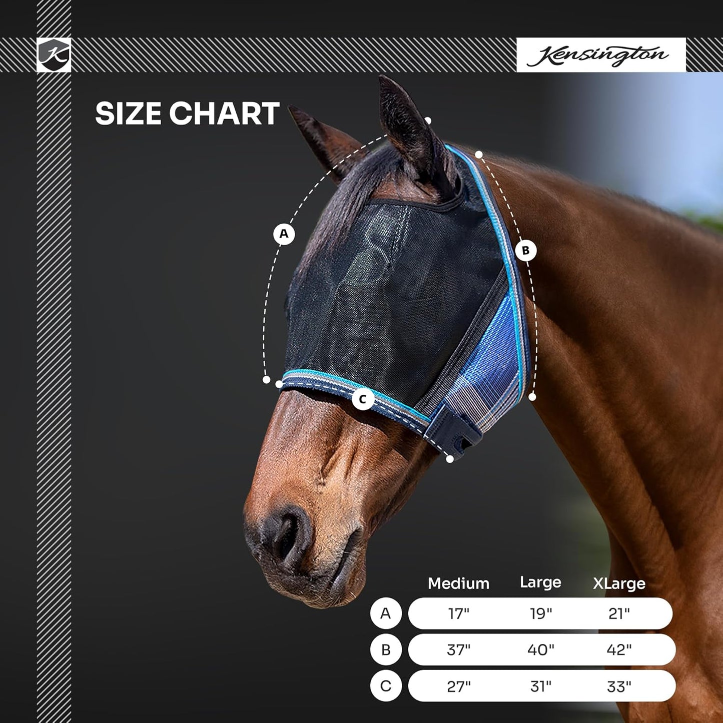 Kensington UViator CatchMask Horse Fly Mask with Web Trim UV Eye Protection Mask for Horse - XL, Imperial Jade