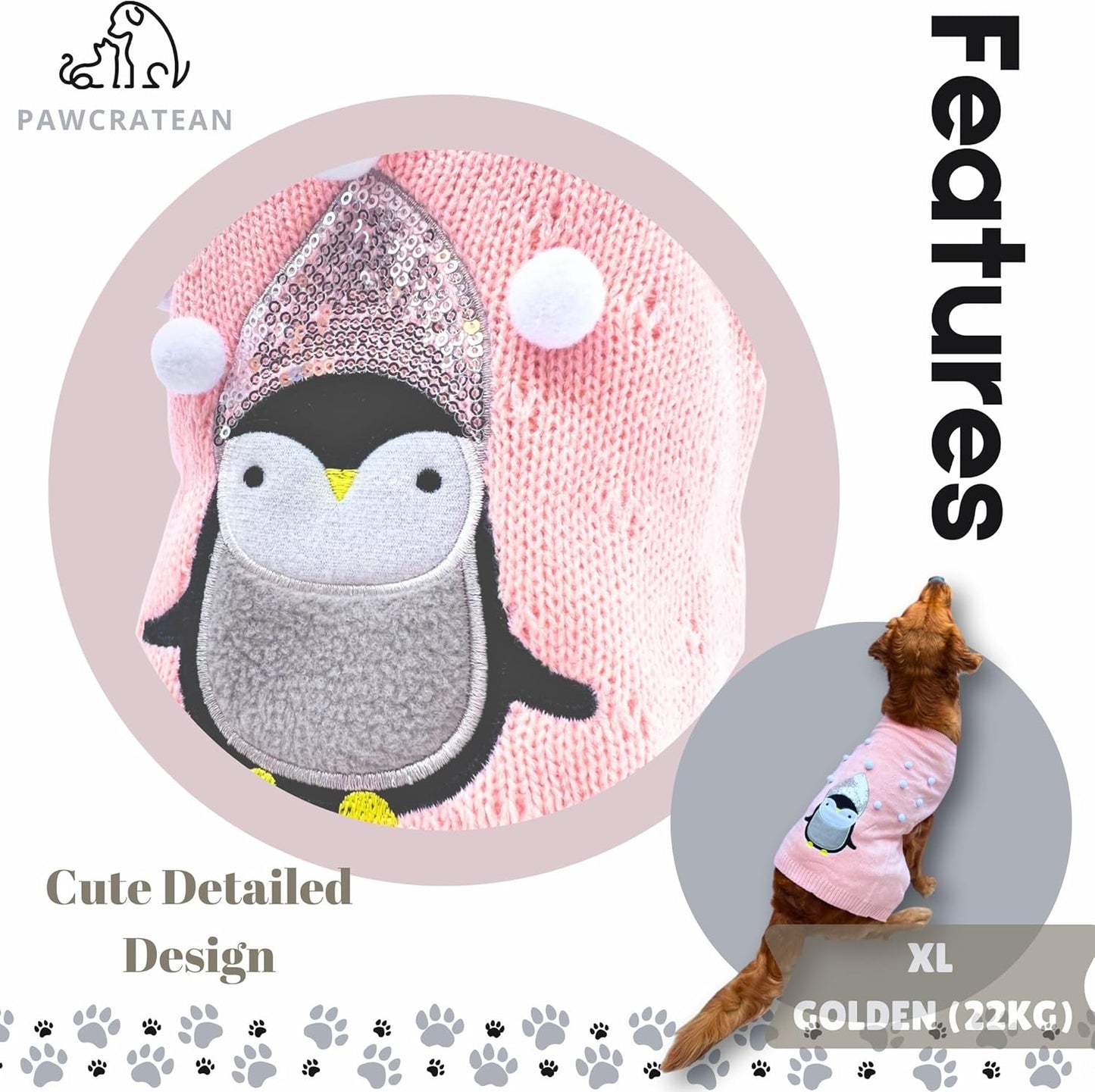 Cute Sweater for Dogs and Cats Soft Flannel Pet Outfit Warm and Cozy Animal Hoodie Small to Large Pet Clothes for Halloween Parties and Everyday Wear (Large, Pink Pinguin)