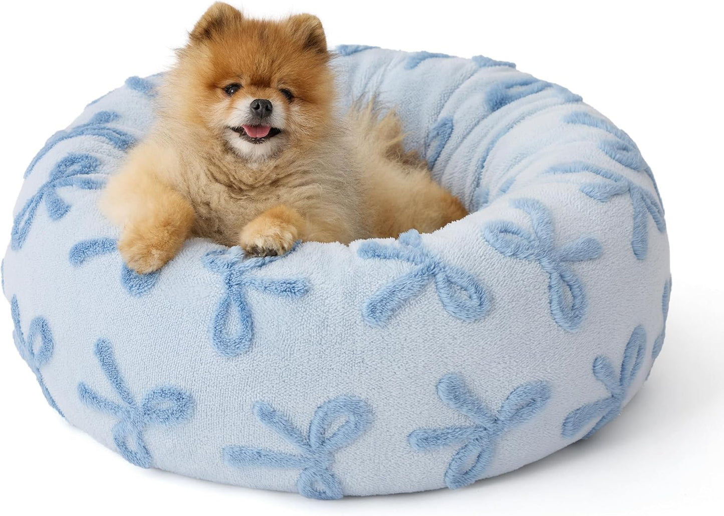 LE SURE Donut Small Dog Bed - Round Cat Beds for Indoor Cats Anti-Anxiety Calming Pet Beds, Washable Cute Modern Beds with Teddy Sherpa Plush & Anti Slip Bottom, 23 Inch, Ice Melt