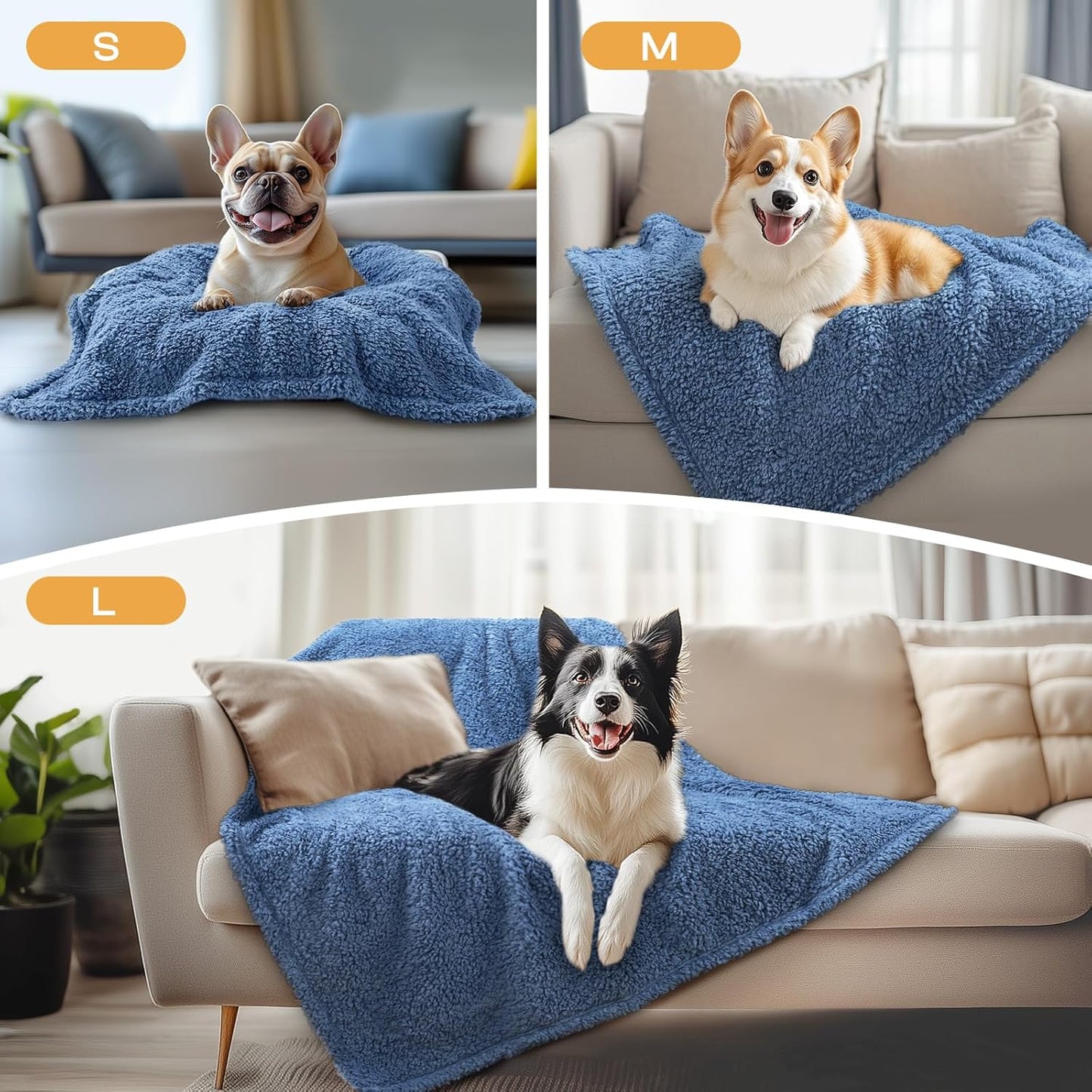 Luciphia 1 Pack 3 Calming Dog Blanket Fluffy Premium Fleece Pet Blankets Soft Sherpa Throw for Dogs Puppy Cat Haze Blue Medium (30" x20")