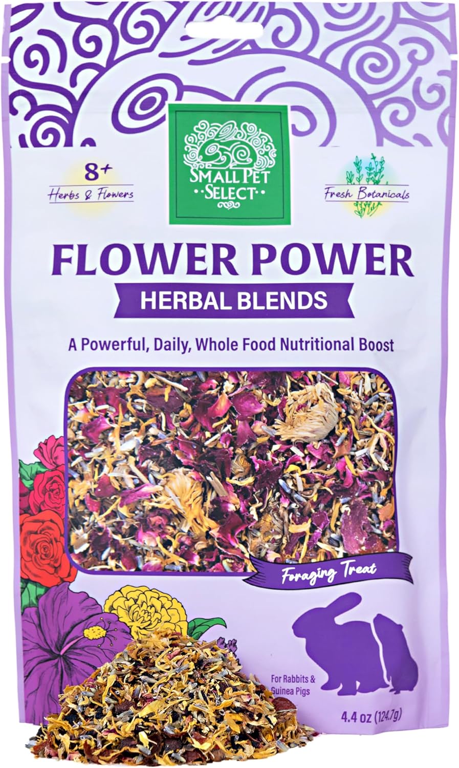 Small Pet Select - Flower Power Herbal Blend, a Natural Herbal Treat for Rabbits and Guinea Pigs, 4.4oz