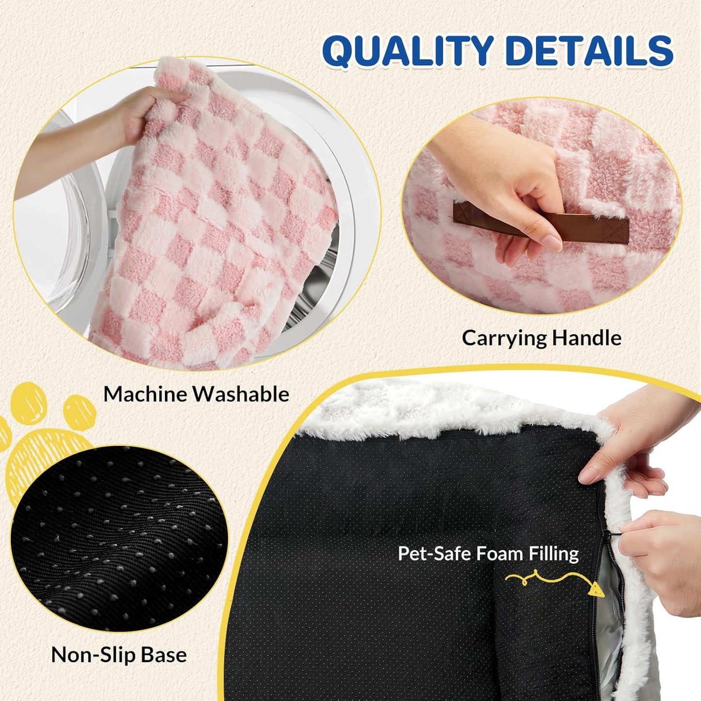 Cat Bed Cat Couch for Puppy and Kitten, Fluffy Dog Bed Medium Dogs Couch, Supportive Cats Sofa for Indoor Cats, Washable Cover & Non-Slip, 32 inch, Pink