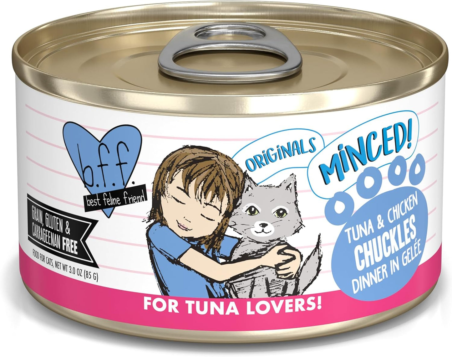 Weruva BFF Minced Natural Wet Cat Food, Tuna and Chicken Chuckles in Gelee, 3oz Can, Pack of 24