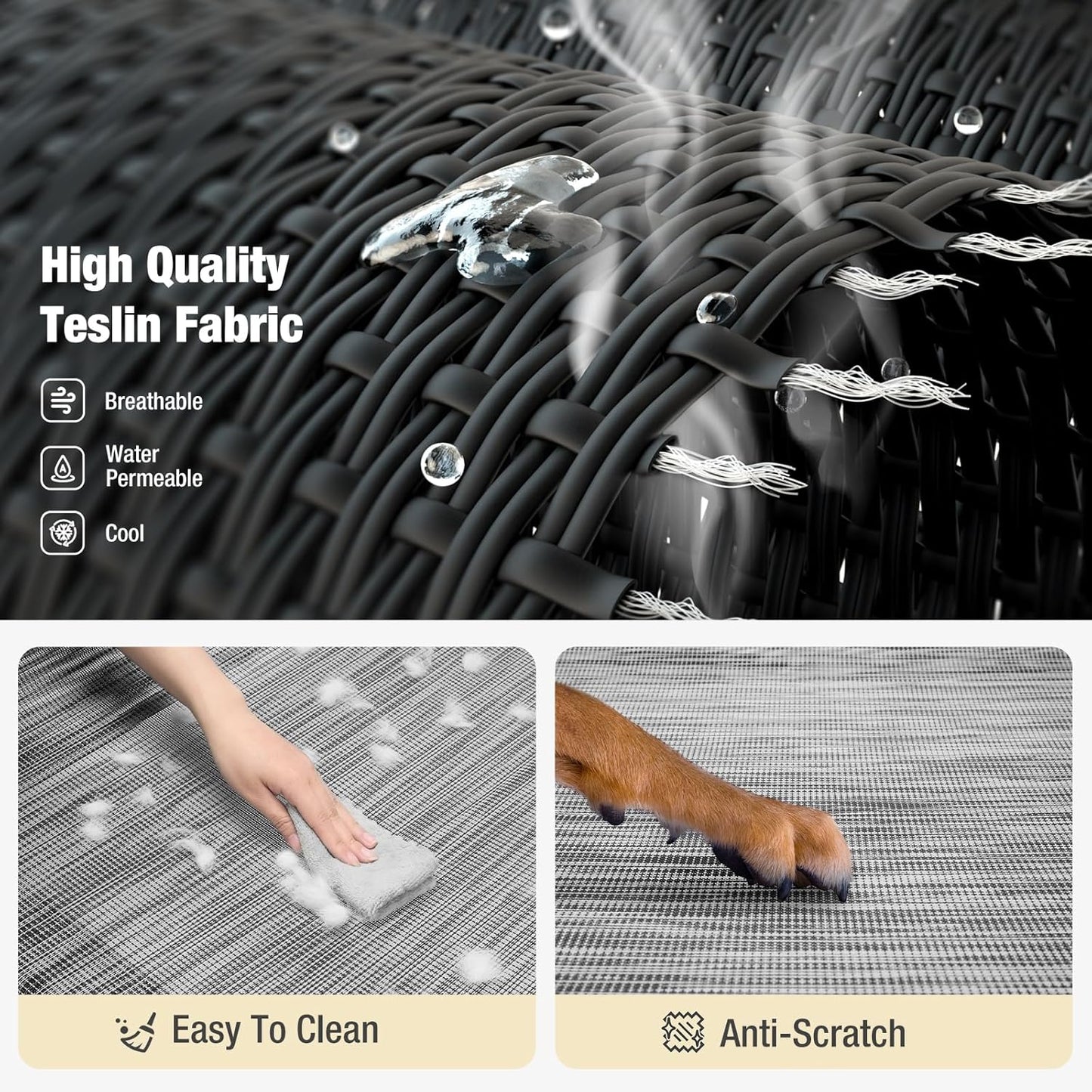 Veehoo Cooling Elevated Dog Bed, Dog Cots for Large Dogs, Raised Dog Bed with Guardrail & Slope Headrest, Durable & Breathable Teslin Mesh, Dog Sofa Bed for Indoor & Outdoor, Large, Black Silver