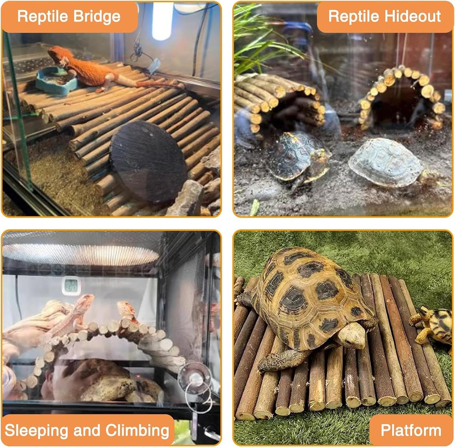 Hamiledyi 2 PCS Extra Large Wooden Reptile Hideout Bearded Dragon Bendy Bridge Climbing Ladder Hiding Hut Reptiles Hide Cave Habitat Decor for Lizards Gecko Spiders Snakes Tortoise(20" x 11.8")