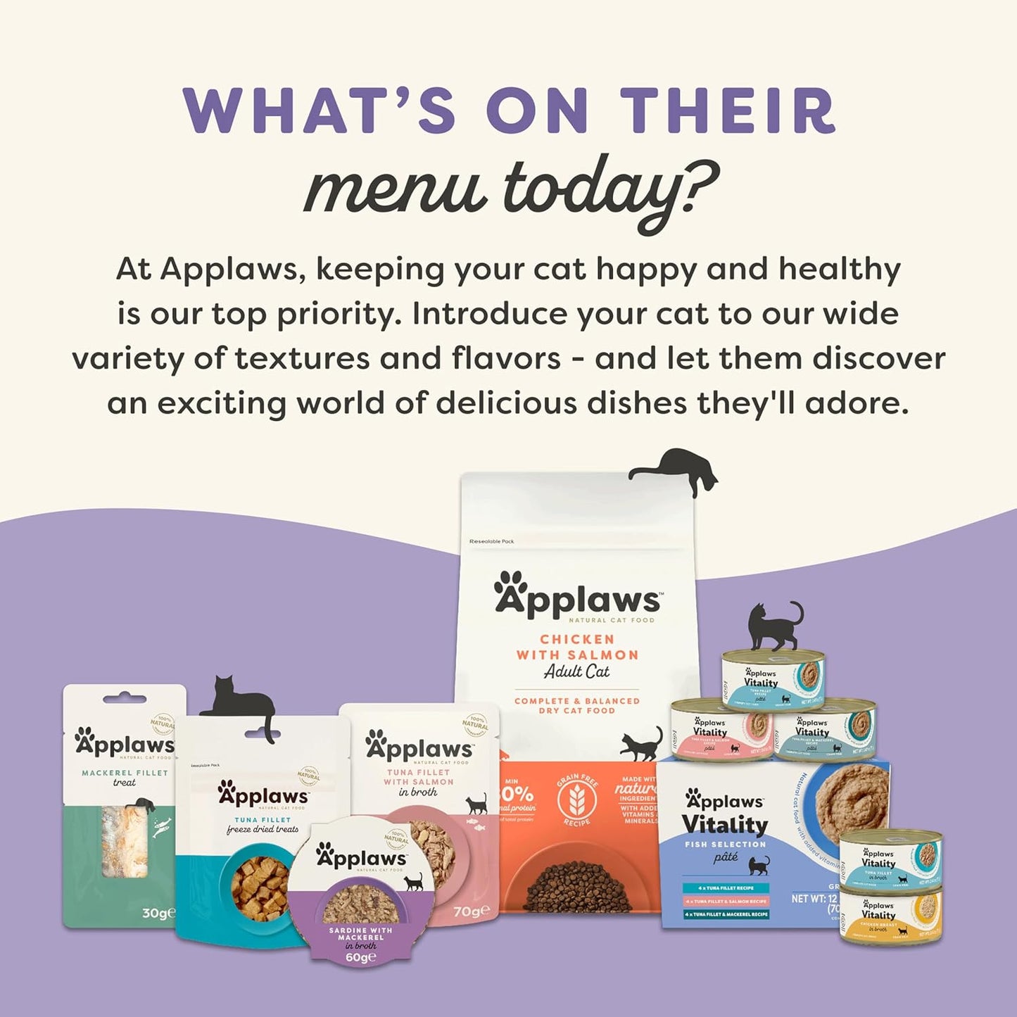 Applaws Vitality Wet Cat Food Paté, Natural Canned Cat Food, Wet Food for Cats with Added Vitamins and Minerals, Grain Free, Carrageenan Free, Variety Selection Paté (24 Count, 2.47 oz Cans)