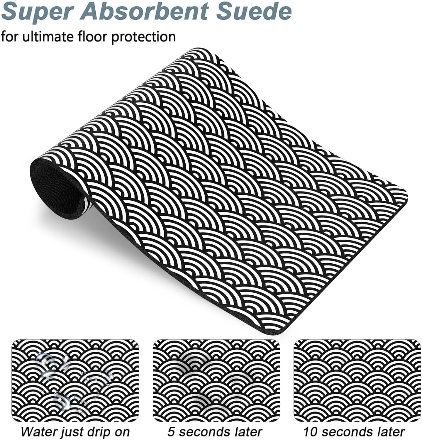 Rnivvi Dog Food Mat, 12" x 19" Absorbent Dog Cat Bowl Mat for Food and Water, Cute Anti-Slip Rubber Pet Feeding Rug Protect Floors, Puppy Placemat for Feeding & Watering Supplies,Gray Rounded Wave