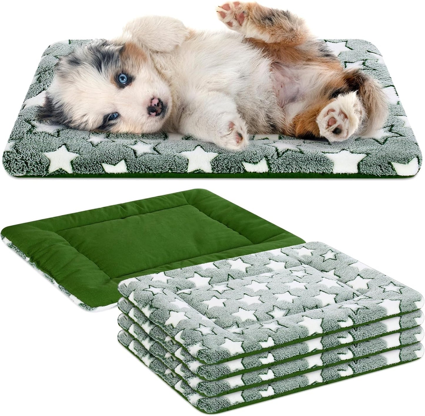 4 Pcs Washable Dog Crate Mat Kennel Pad Replaceable Reversible Pet Bed Pad for Crate Pet, Sleeping Mat for Small, Medium, Large Dog Machine Washable(18 x 24 x 1.6 Inch,Green)