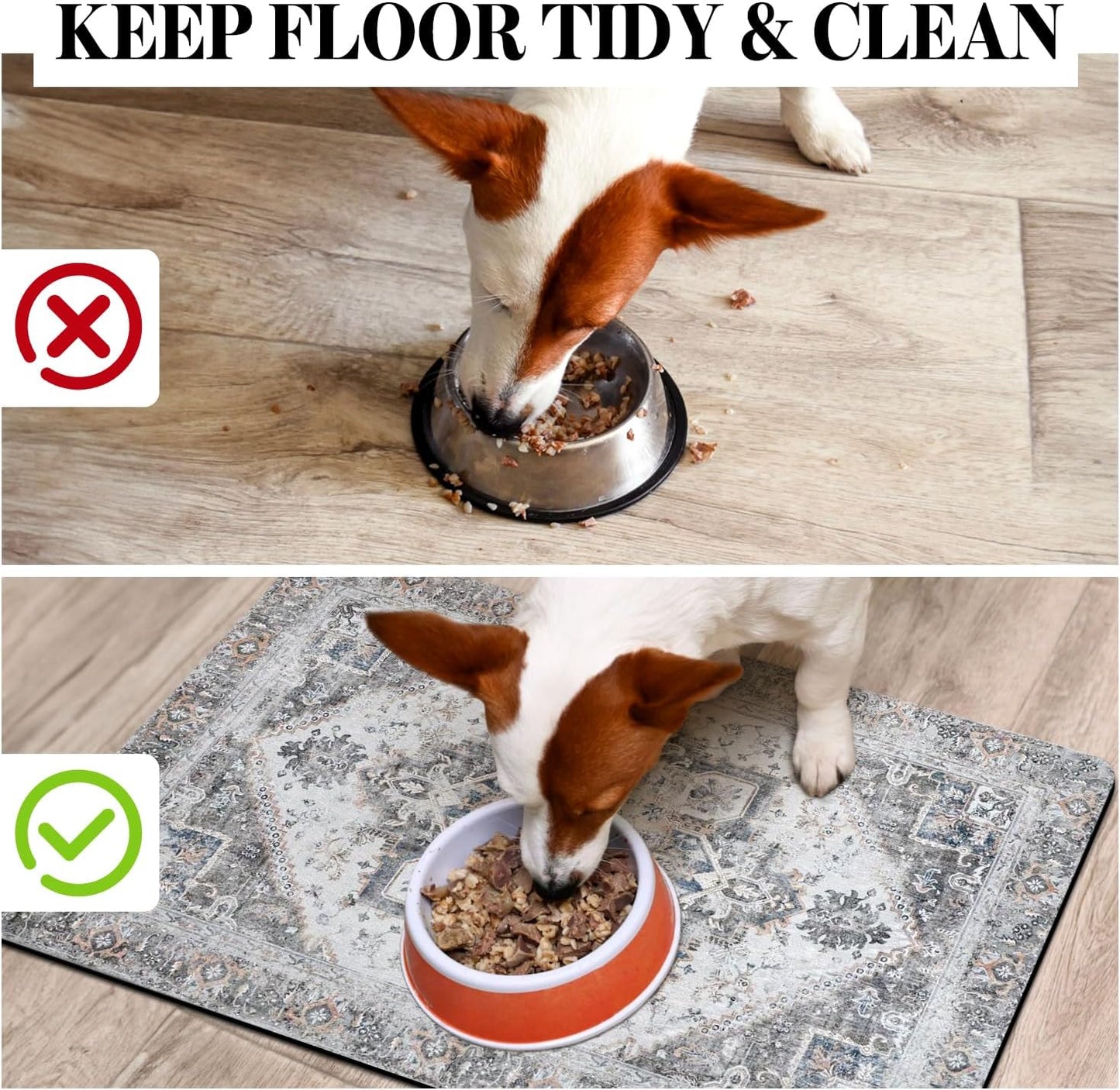 Dog Food Mats for Floors Absorbent, Pet Cat Food Mat - Non Slip Dog Bowl Mats for Food and Water, Eco-Friendly Boho Dog Placemats Feeding Mat Pet Supplies
