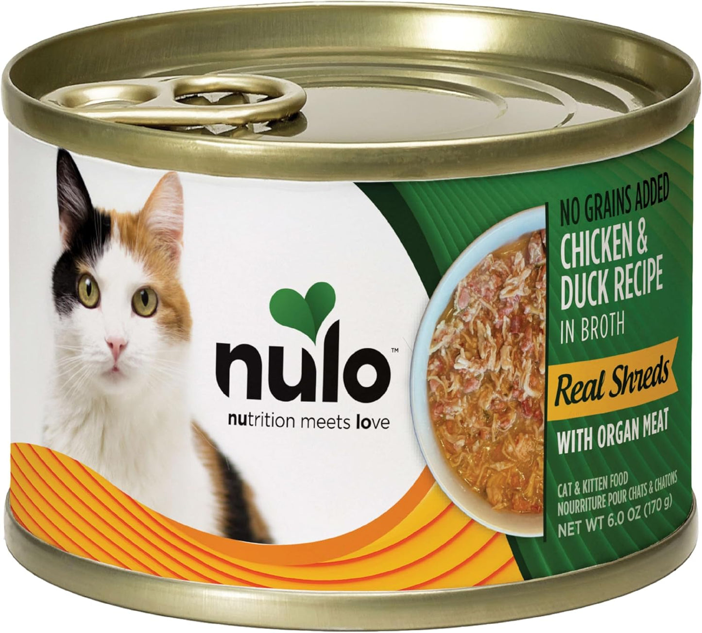 Nulo Real Shreds with Organ Meat Wet Canned Cat Food, Chicken & Duck, 6.0 Ounce, 8 Cans