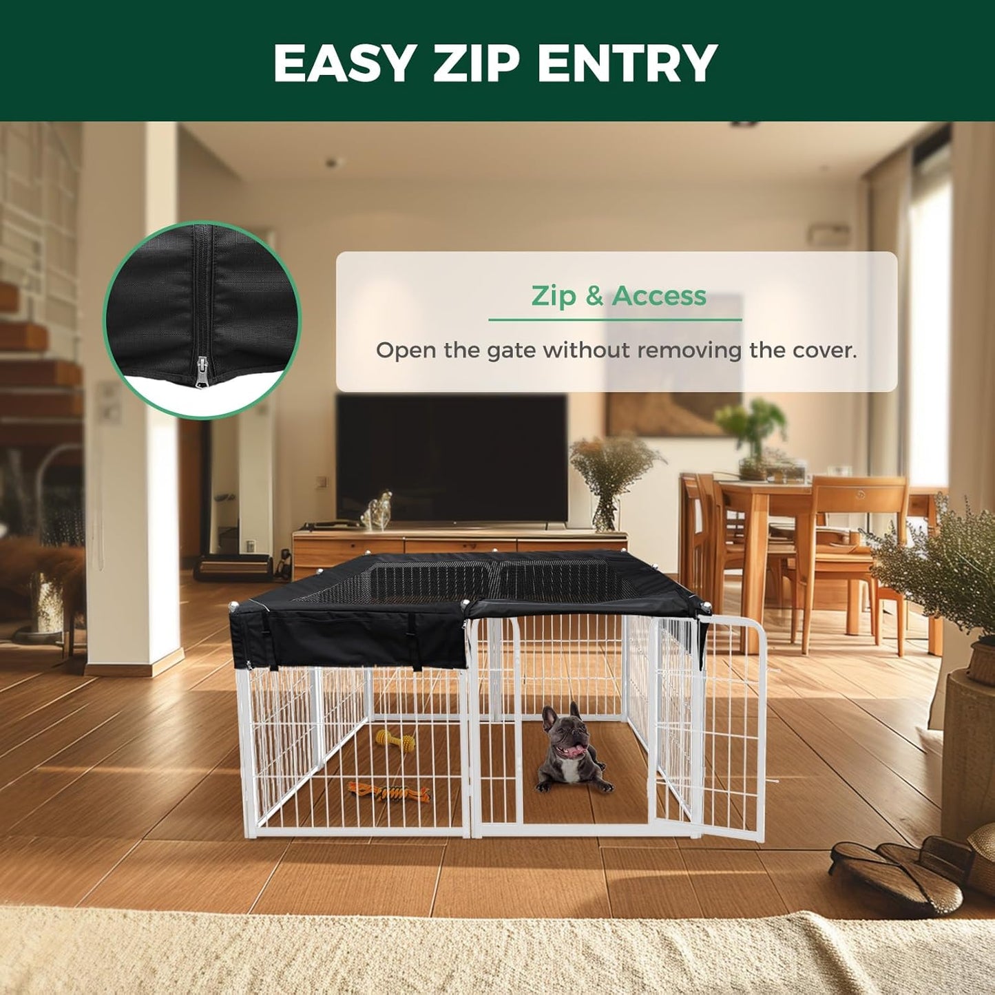 FXW Homeplus Unleashed Indoor Dog Playpen - Stress-Free and Safe Play, Heavy Duty 24 Inch 8 Wire Panels with Playpen Cover for Puppy and Small Dogs, White│Patented