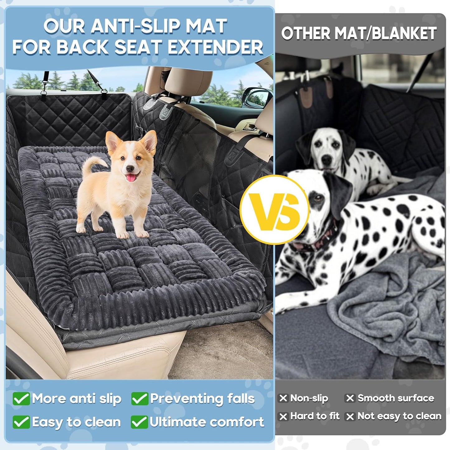 Dog Car Bed Mat, Non-Slip Backseat Extender Pet Blanket, Plaid Dog Bed for Trucks, Sedans & Large SUVs, Chew-Resistant Travel Pad for Dogs, Easy Clean & Scratch-Proof & Comfort（56"x28.7" Gray