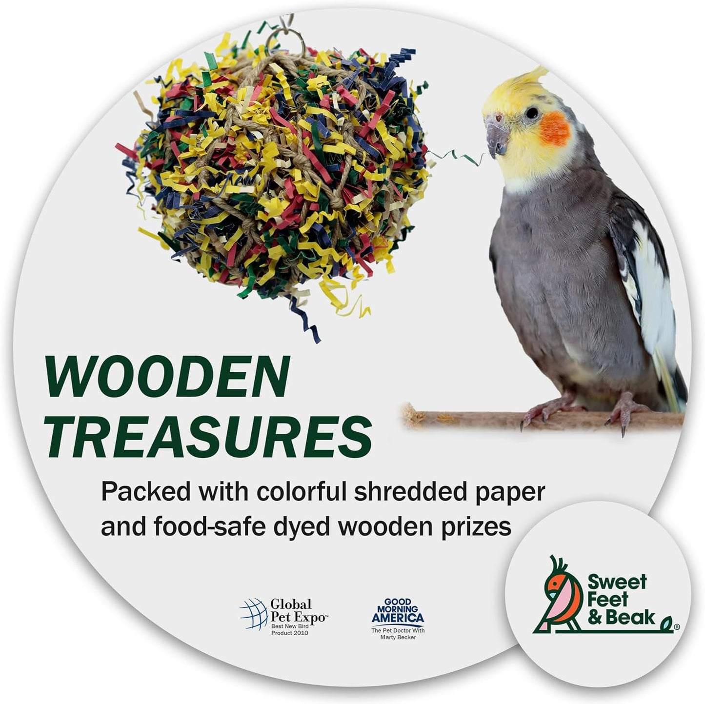 Super Shredder Ball - Bird Cage Accessories to Keep Your Bird Busy Foraging for Hidden Treasures - Non-Toxic, Easy to Install Bird Foraging Toys for Small Sized Birds - 3 Inch