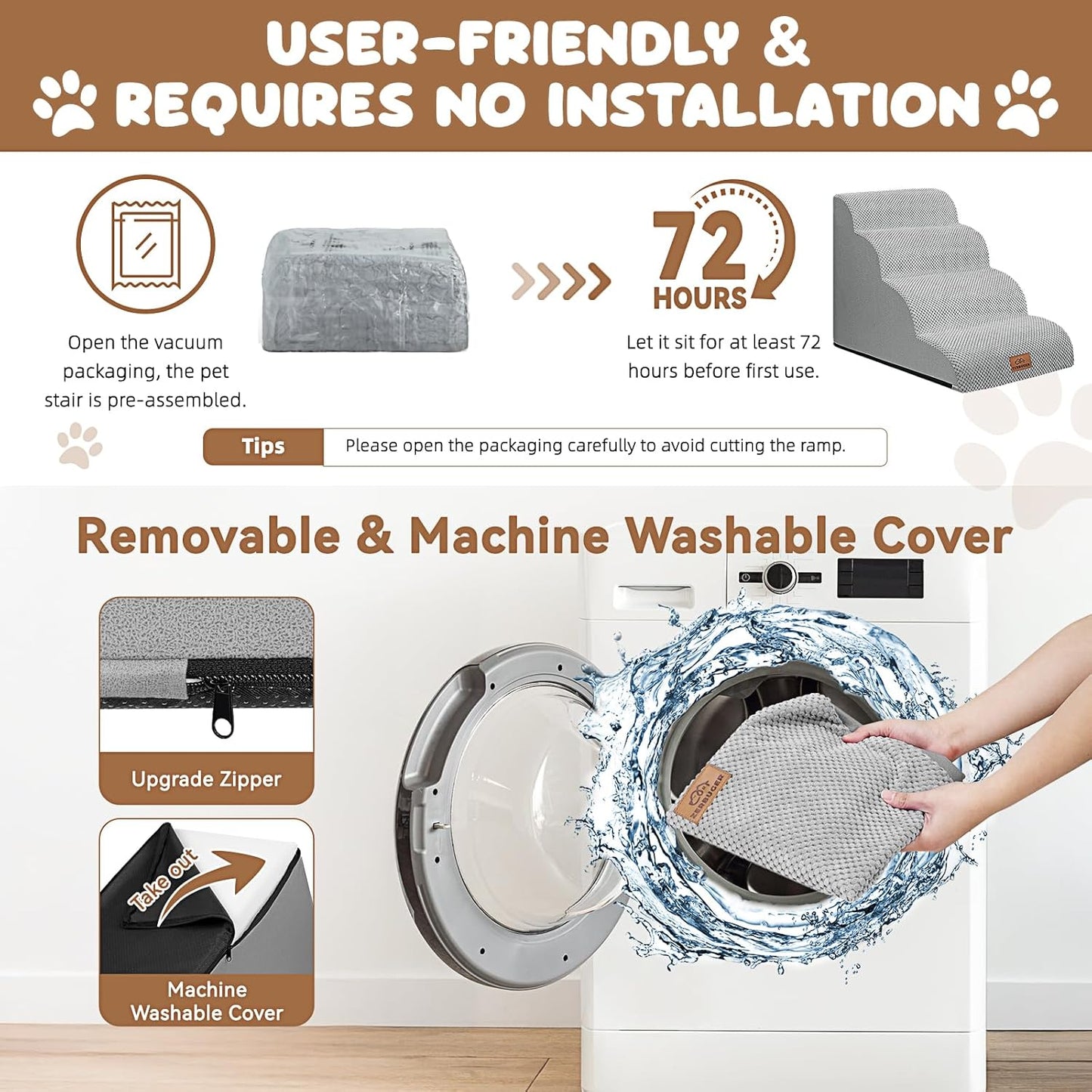 Dog Ramp and Stair for Bed 16" H-20 H,3-Step Cat Stair for Sofa and Chair,4-Step Dog Ramp for High Bed and Window,Durable Nonslip Fabric Cover for Indoor (Light Grey-20 H, Pet Friendly, 4)