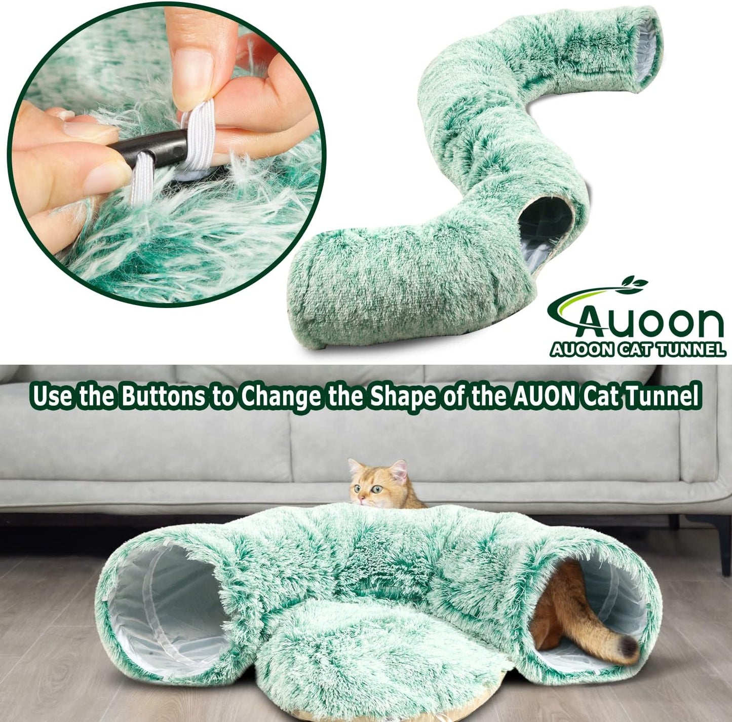 AUOON Cat Tunnel Bed for Indoor Cats - Circle Peekaboo Cat Cave with Washable Mat for Indoor Cats Kitten Kitty Puppy Rabbit Ferret (Green)