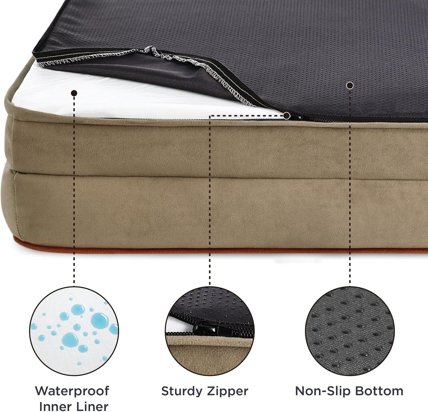 Bedsure Orthopedic Dog Beds Large Sized Dog - Washable Large Dog Cat Bed Waterproof, Comfort Dogs Couch Sofa with Washable Removable Cover, Pet Bed with Nonskid Bottom, Hazel, 35"