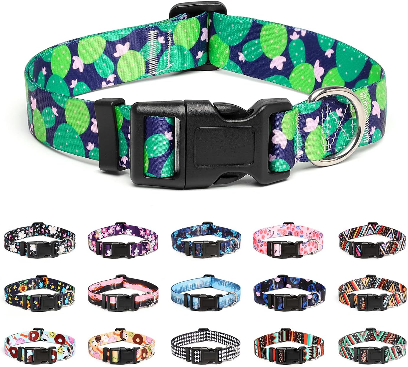 Mercano Adjustable Dog Collar - Special Design Patterns, Soft Nylon Comfortable Durable Pet Collar for Small Medium Large Dogs (M, Cactus)
