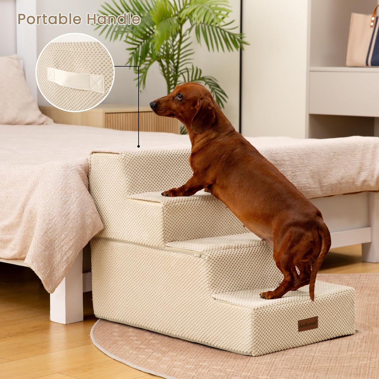 Dog Stairs for Bed 18.5" H, 4-Step Dog Steps for Small Dogs and Cats, Indoor Non-Slip Balanced Pet Stairs are Suitable for Puppy, Older Cat,Beige