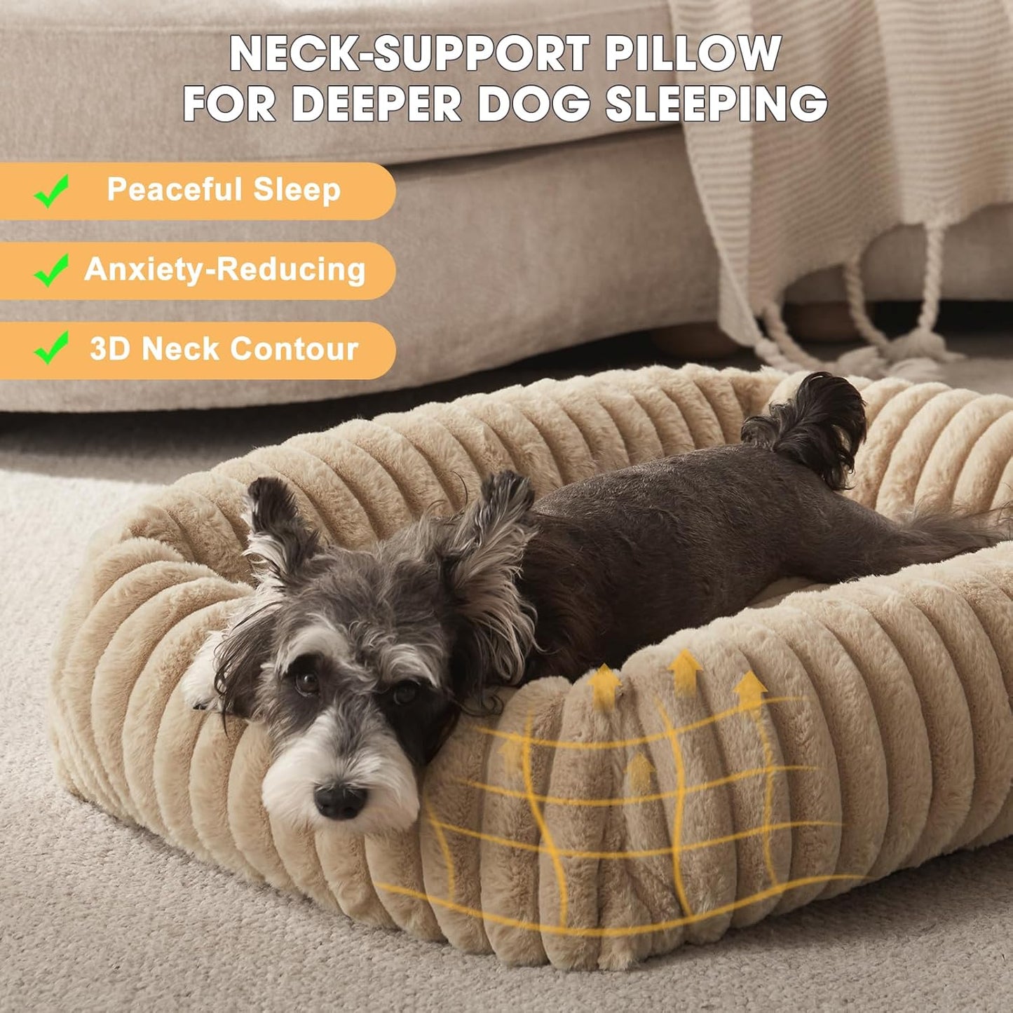 Dog Beds Medium Sized Dog, Washable Orthopedic Pet Bed with Removable Cover, Rectangle Soft Calming Sleeping Puppy Bed Durable Pet Cuddler with Anti-Slip Bottom, 30"x24"x8" Beige