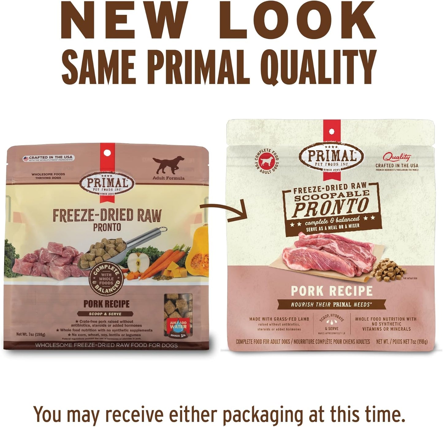 Primal Freeze Dried Dog Food, Pronto Mini Nuggets, Pork; Scoop & Serve, Complete & Balanced Meal; Also Use As Topper or Treat; Premium, Healthy, Grain Free, High Protein Raw Dog Food (16 oz, 2-Pack)