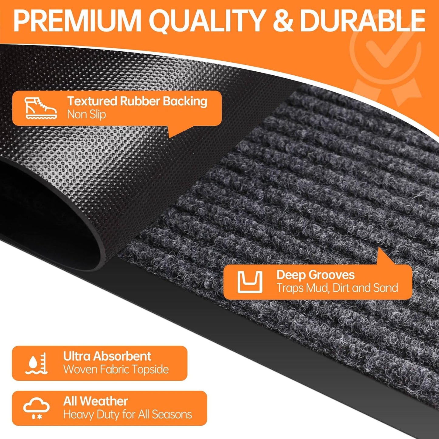 Indoor Outdoor Door Mat, 6’ x 3' Doormat for Entryway, Rubber Backing Non Slip Front Door Mat Outside Entrance, Super Absorbent Commercial Floor Mat for Home Office